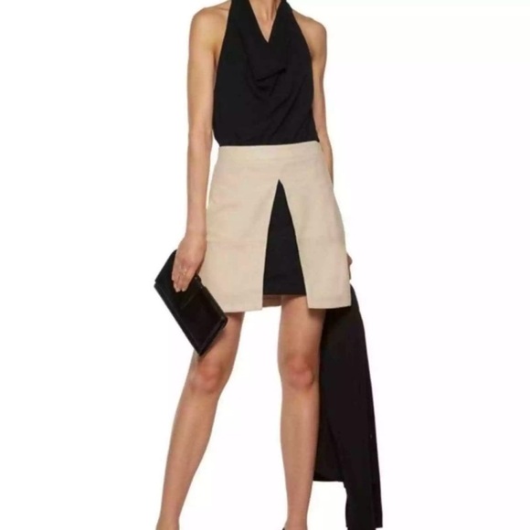 Alice + Olivia‎ By Stacey Bendet NWT $695 Size 4 Goat Leather Mini Skirt Neutral - Picture 1 of 8